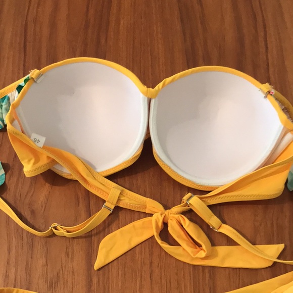 Bright yellow bikini bandeau top w removable straps reversible floral bottom! - Picture 4 of 7